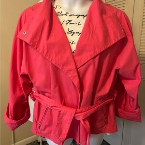 Jones New York Watermelon/Coral Pink Tie-Waist Trench Jacket